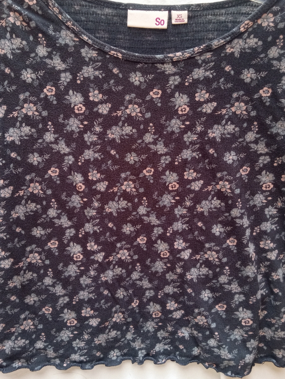 SO Navy Floral Short Sleeve Tee with Pink Accents